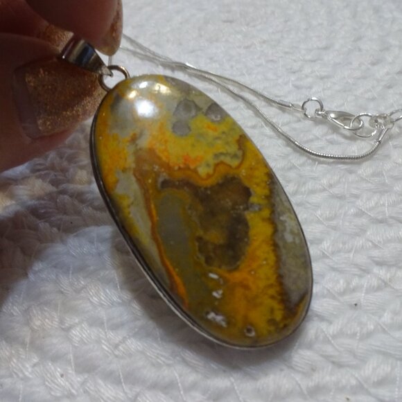Stunning BUMBLE BEE JASPER Handmade Sterling 925 Pendant/Chain #980C - Picture 1 of 3